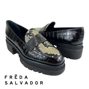 Freda Salvador Women 8.5 Snake Croc Embossed Platform Lug Loafers‎